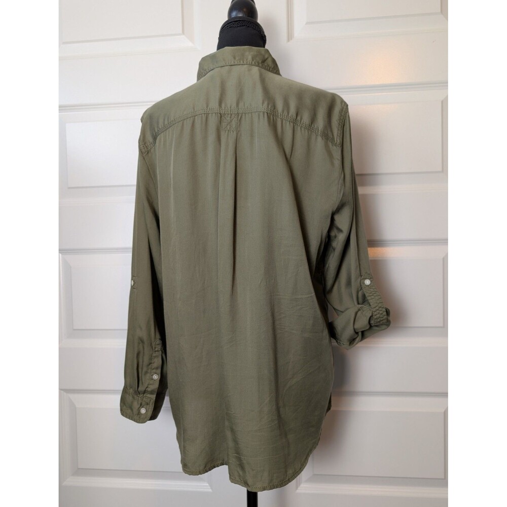 NWOT Talbots Size XL Petite Utility Blouse Roll Tab Sleeves Lyocell Safari - Picture 3 of 8